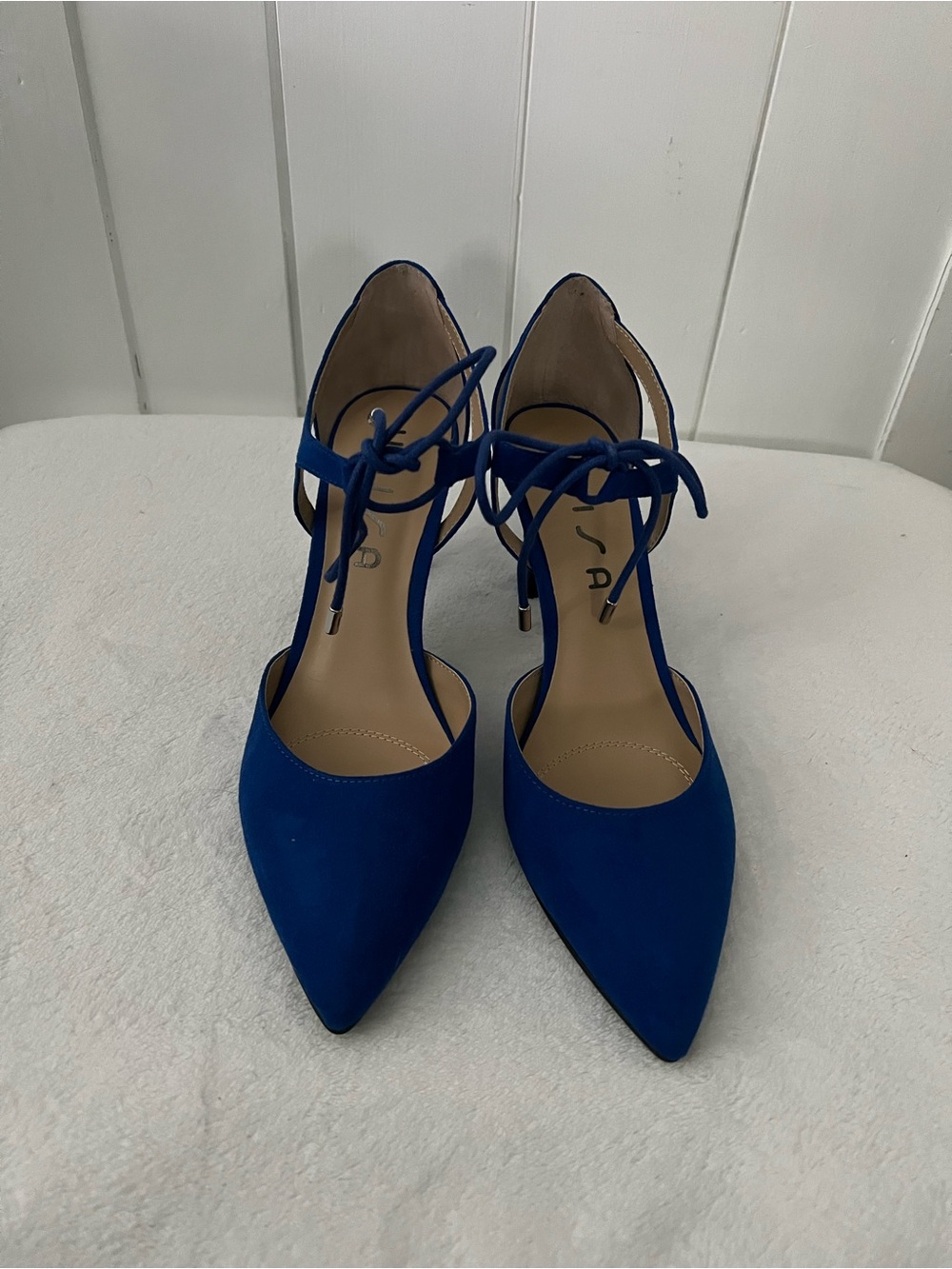 Unisa Annabelle Blue Pointed Toe Lace-Up Heels